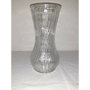 Vtg 1980s Clear Hoosier Glass Vase 4081-4051 Swirled Ribbed